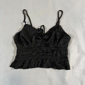 Forever 21 Black Cami Top Spaghetti Strap Ruched Peplum Tank Blouse‎ Small